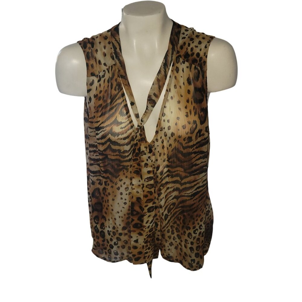 ELENA SOLANO Animal Print Sleeveless Blouse  2X‎ Womens Leopard & Tiger Print